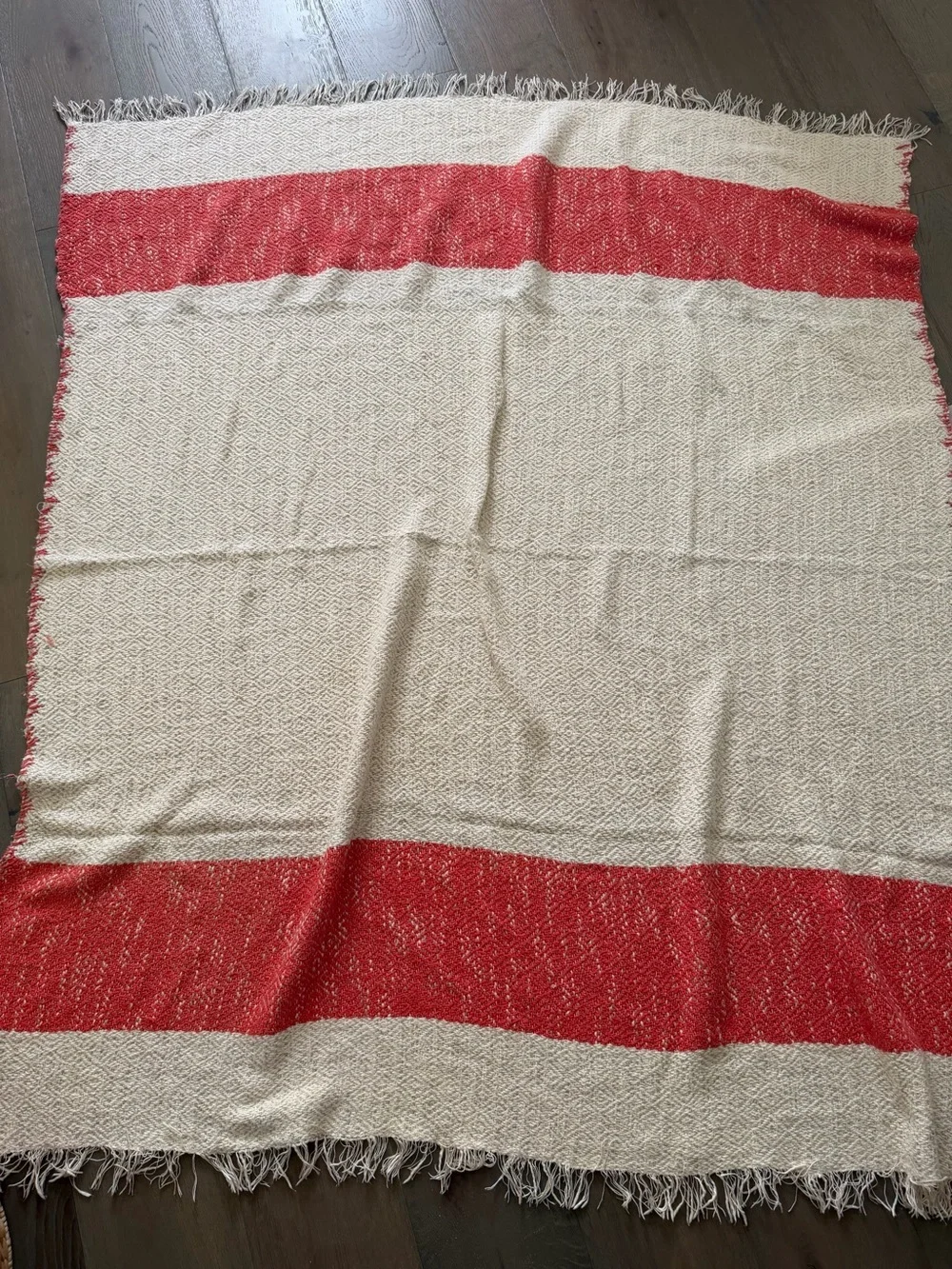 Red & Cream Woven Fringe Throw Blanket